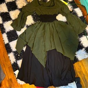 Gothic Long Sleeve Green and Black Ren Dress